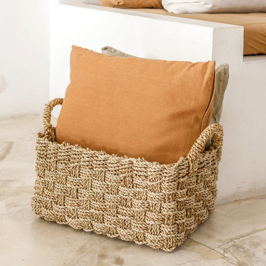 BATIK Seagrass Basket – Rectangular Woven Storage Set - CozyVibe.eu