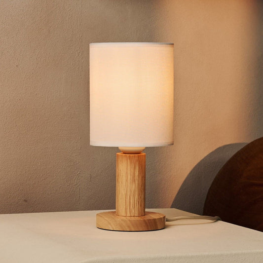 Boris Light Brown – Fabric Shade Lamp | Wooden Base Design - CozyVibe.eu