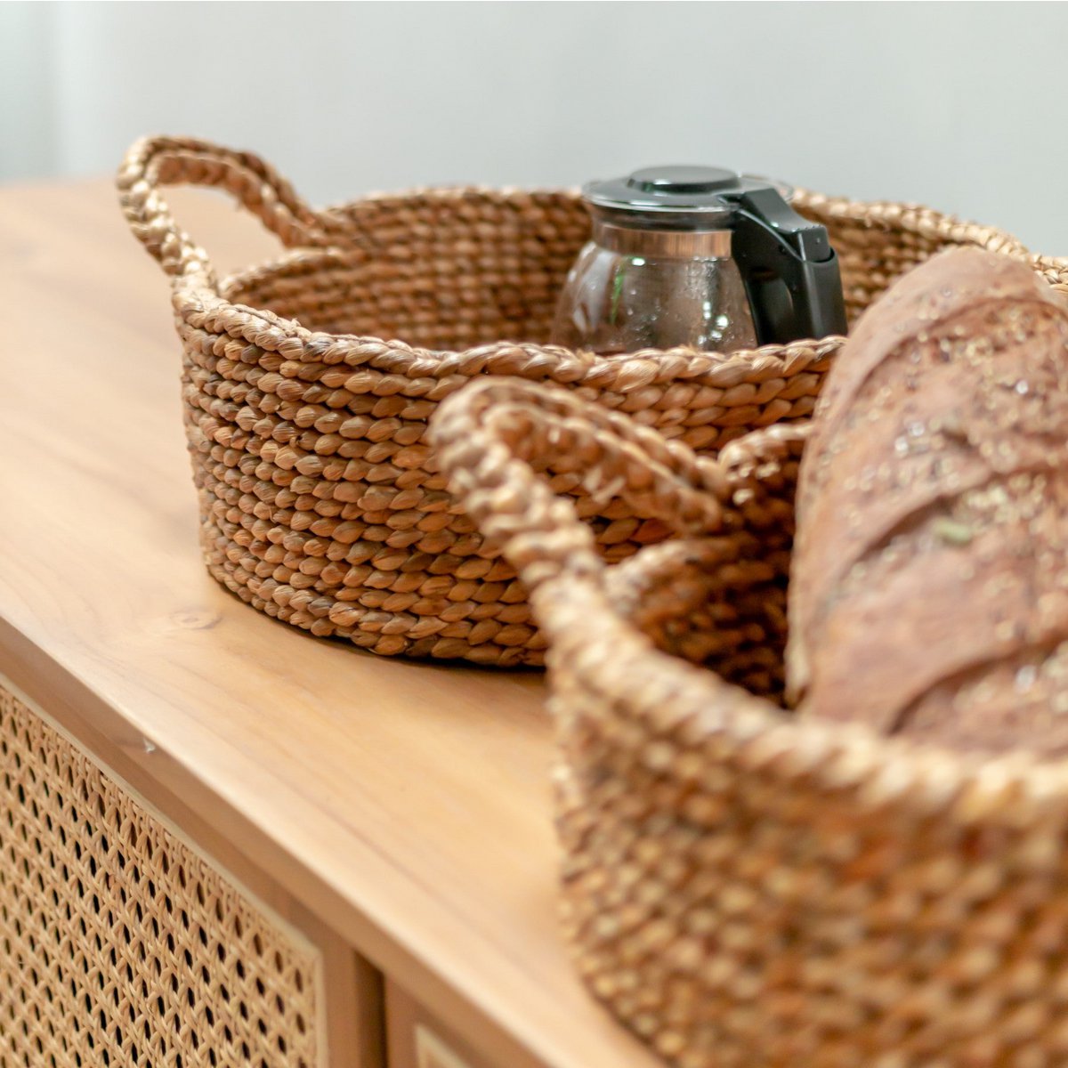 Bread Basket | Small Round Basket | Decorative Woven Storage Basket made of Water Hyacinth JAWAH (2 sizes) - CozyVibe.eu