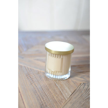Brown candle with golden cover coconut perfume - CozyVibe.eu