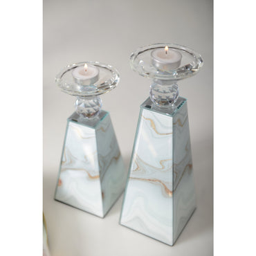 Marble-Effect Candle Holder Gold Glass Elegant Home Decor | CozyVibes