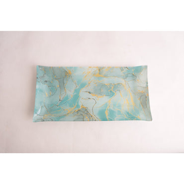 Golden Ocean glass tray, elegant rectangular design, kitchen decor | CozyVibe