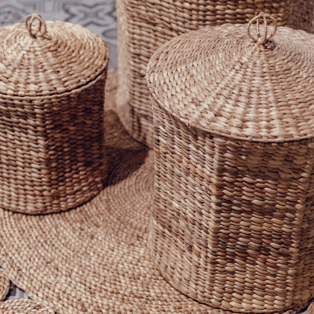 Boho-style water hyacinth basket for living room décor by CozyVibe