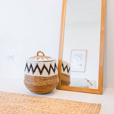 PALEM Laundry Basket with Lid Large Woven Boho Hamper | CozyVibes