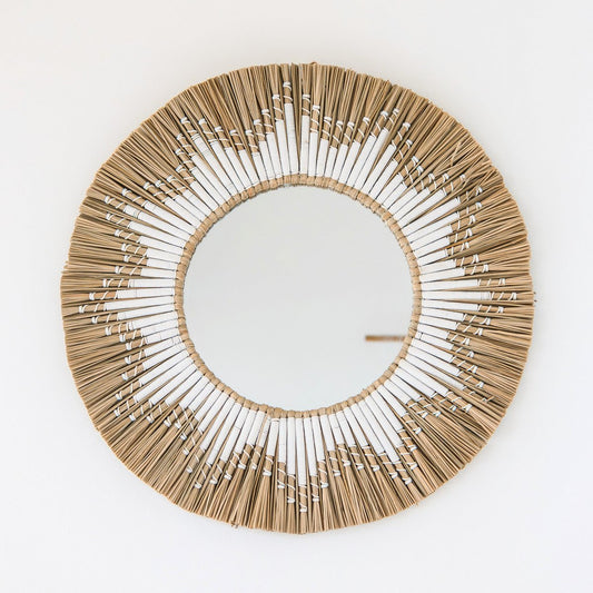 RANDU Round Seagrass Wall Mirror – Boho Hanging Mirror Ø60 cm - CozyVibe.eu