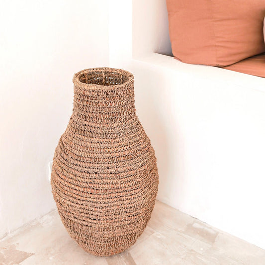 Sakra Woven Boho Vase – Banana Fibre & Raffia Decor Piece - CozyVibe.eu