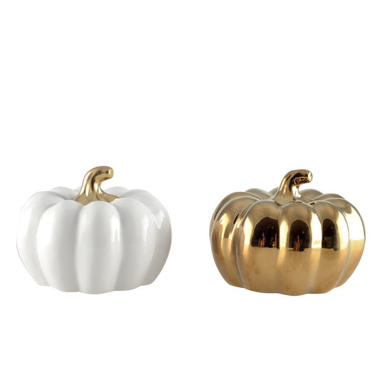 White and gold decorative pumpkins - Lot of 2 - CozyVibe.eu