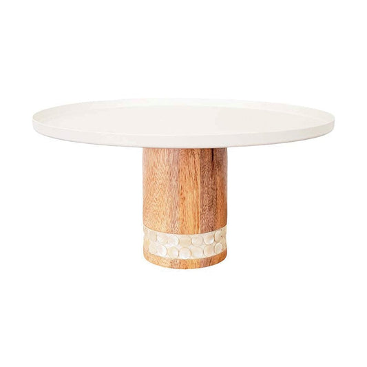 White cake stand on wooden foot 30x30x15cm - CozyVibe.eu