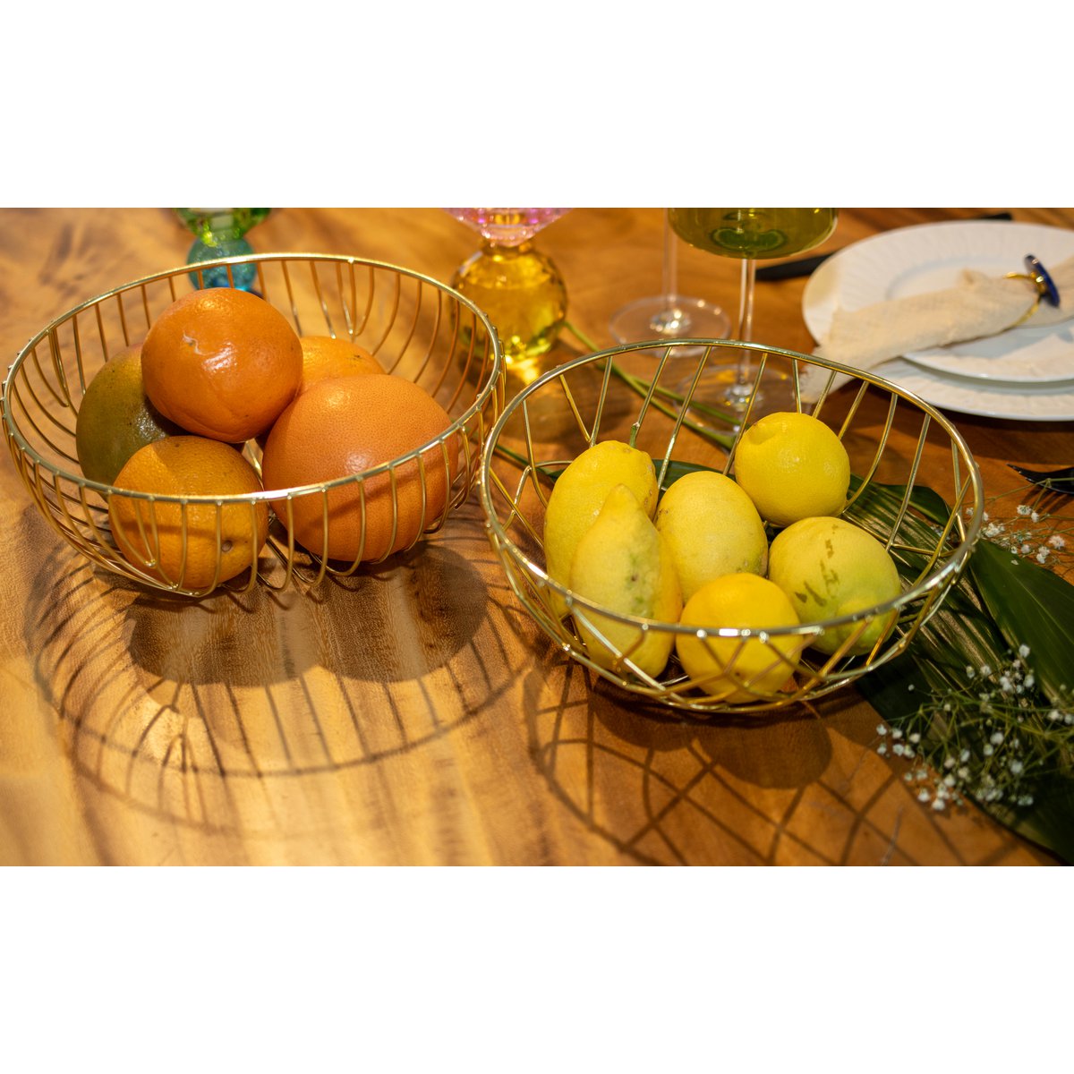 Gold Iron Bread Basket 26×26 cm Table Centerpiece