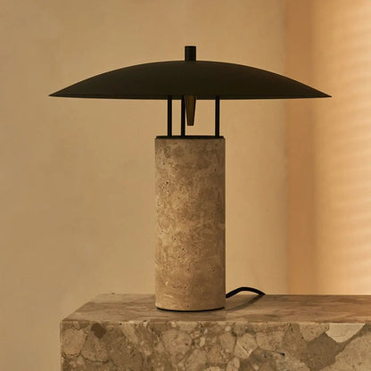 Nicolaas Travertine and Metal Table Lamp