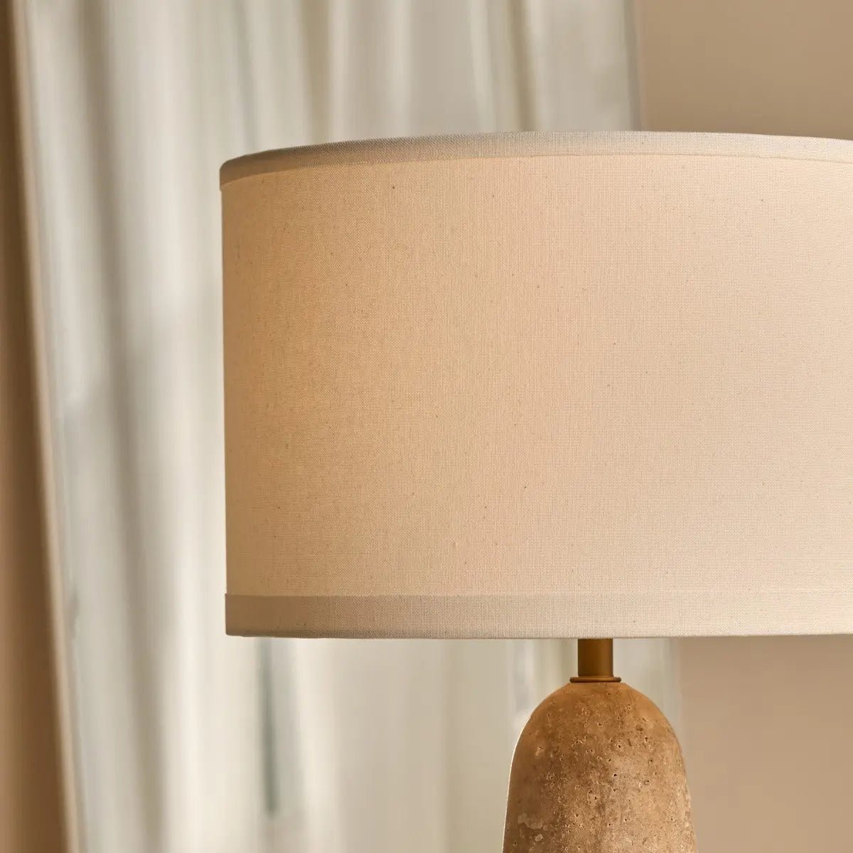 Isla Travertine Table Lamp with Cotton Shade