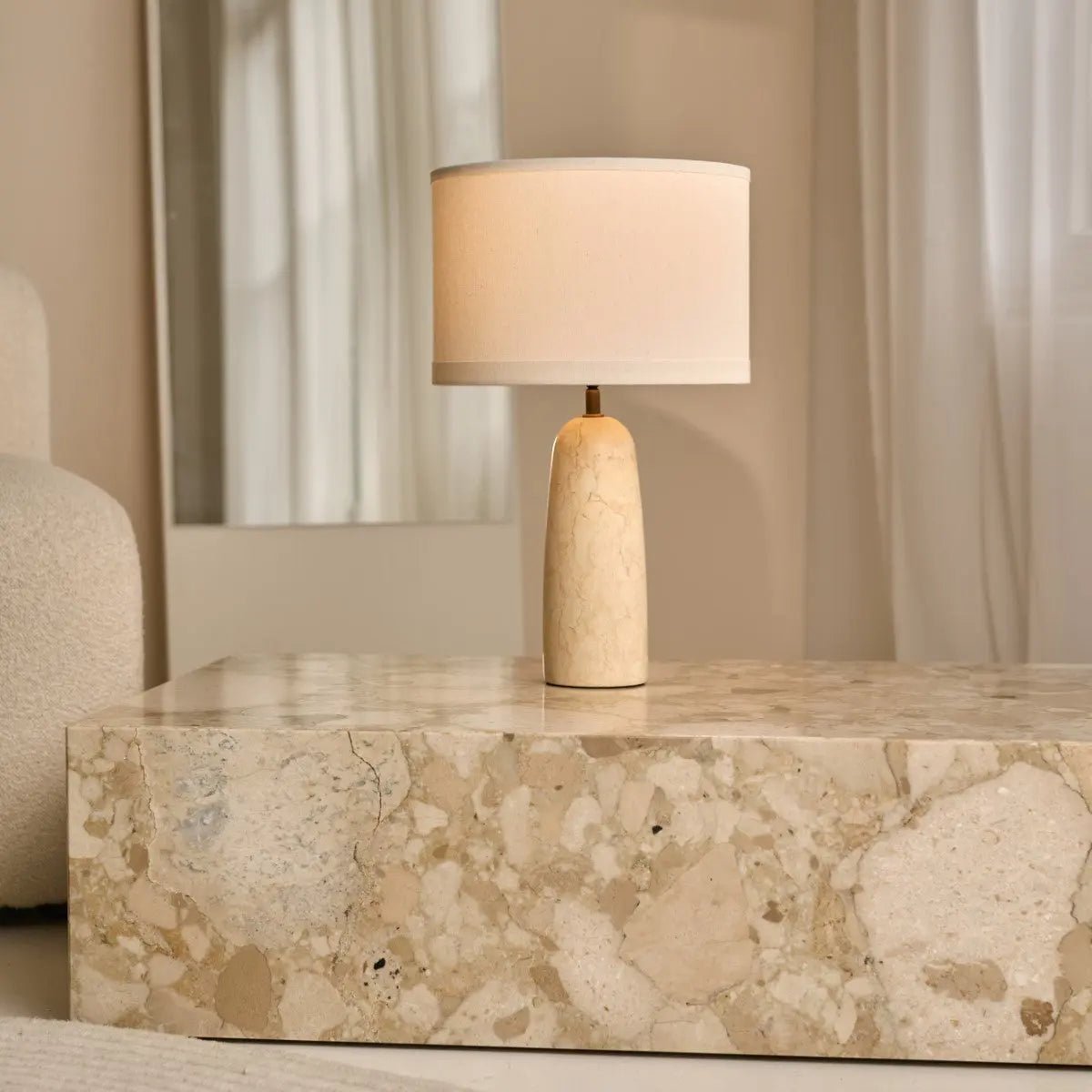 Charlotte Marble Table Lamp with Cotton Shade