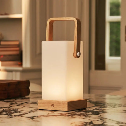 Harper Light Brown Rechargeable Wooden Table Lamp