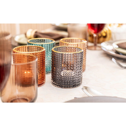 set of 4 colored glass candlesticks home decor tableware gold rim handmade decoration | cozyvibes

