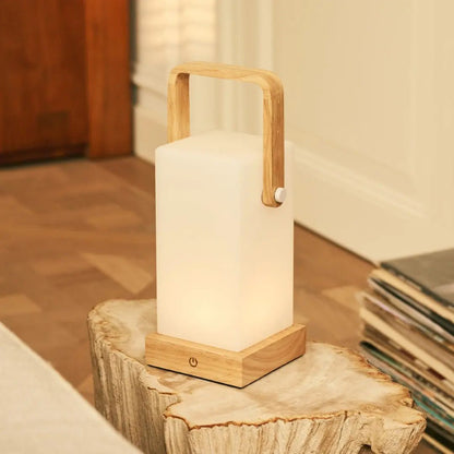 Harper Light Brown Rechargeable Wooden Table Lamp