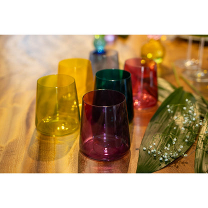 Colored glass water tumblers for modern table settings