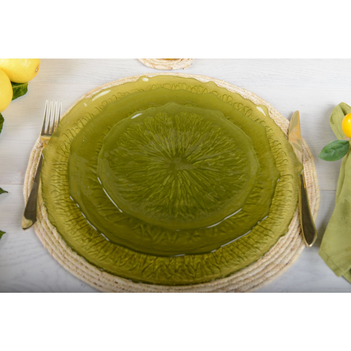 Lemon Zest groen glazen dessertbord – 21 cm