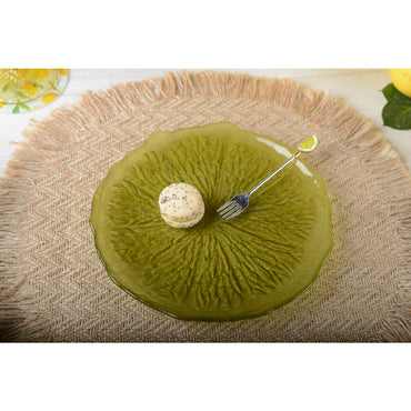 Lemon Zest Green Glass Dessert Plate – cosy vibes