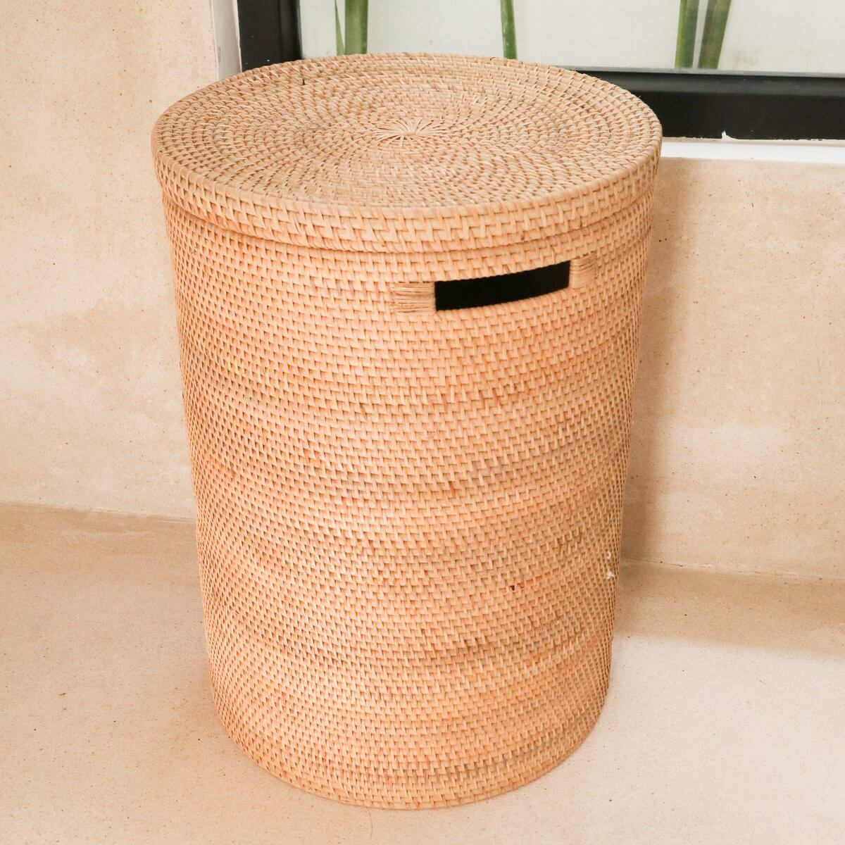 SARI rattan basket, handmade storage with lid for bedroom or bathroom