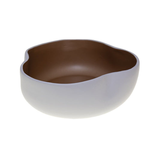 Bowl with brown interior and white exterior on a white background