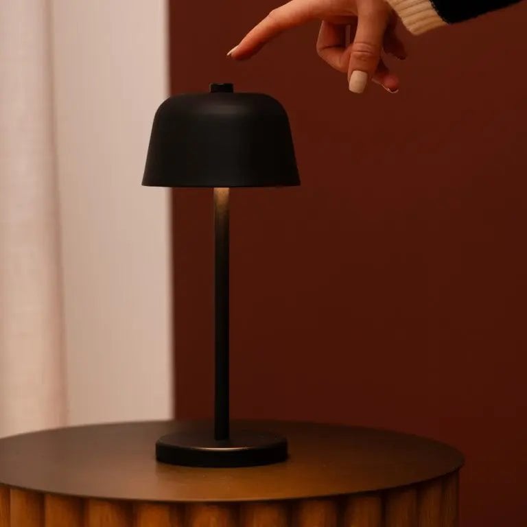 Anton black rechargeable table lamp with sleek modern design