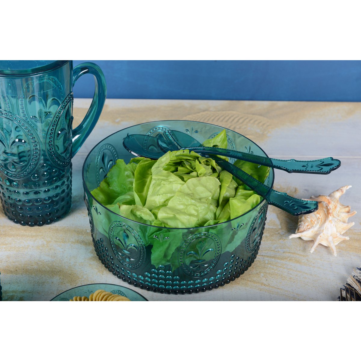 Turquoise acrylkom – Salade- en fruitschaal, 26 cm