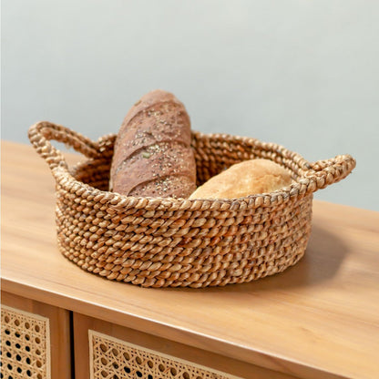 Bread Basket | Small Round Basket | Decorative Woven Storage Basket made of Water Hyacinth JAWAH (2 sizes) - CozyVibe.eu