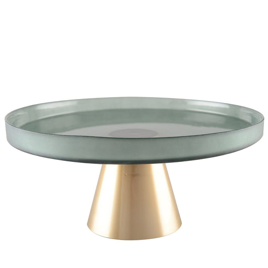 Cake stand green on gold foot 21x21x8cm - CozyVibe.eu