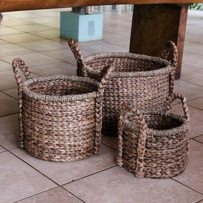 Water hyacinth basket adding cozy style to home décor by CozyVibe