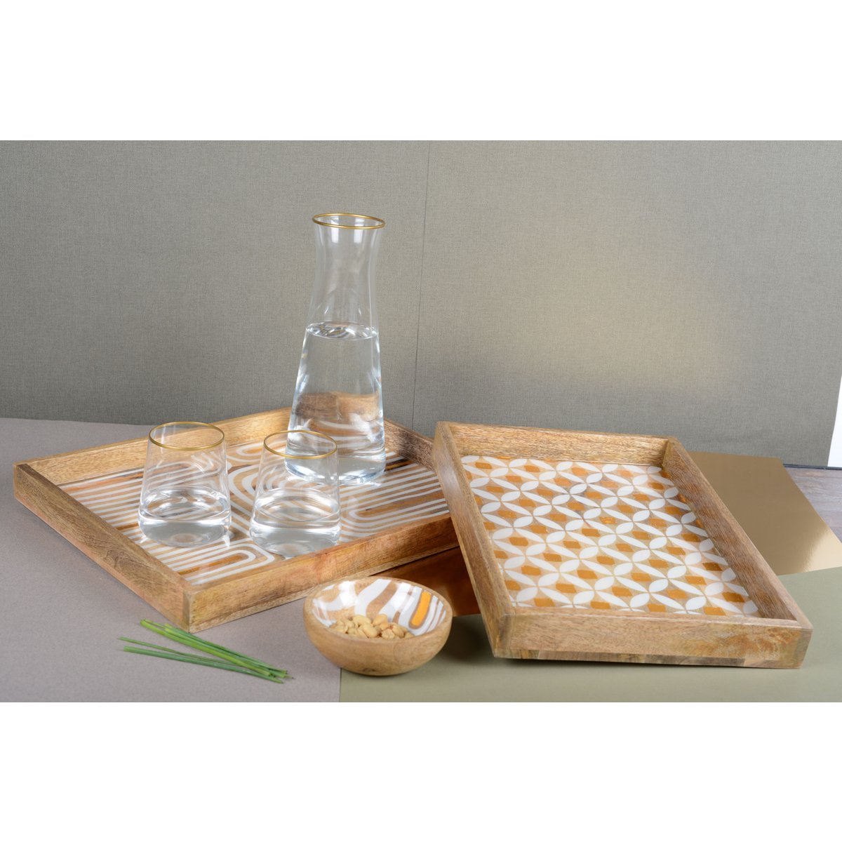 Glass carafe with golden edge 28cm, stylish tableware and home decor | CozyVibe

