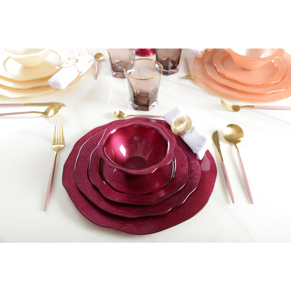 Boudoir glazen bord – Fuchsia bloemvorm, 32,5 cm