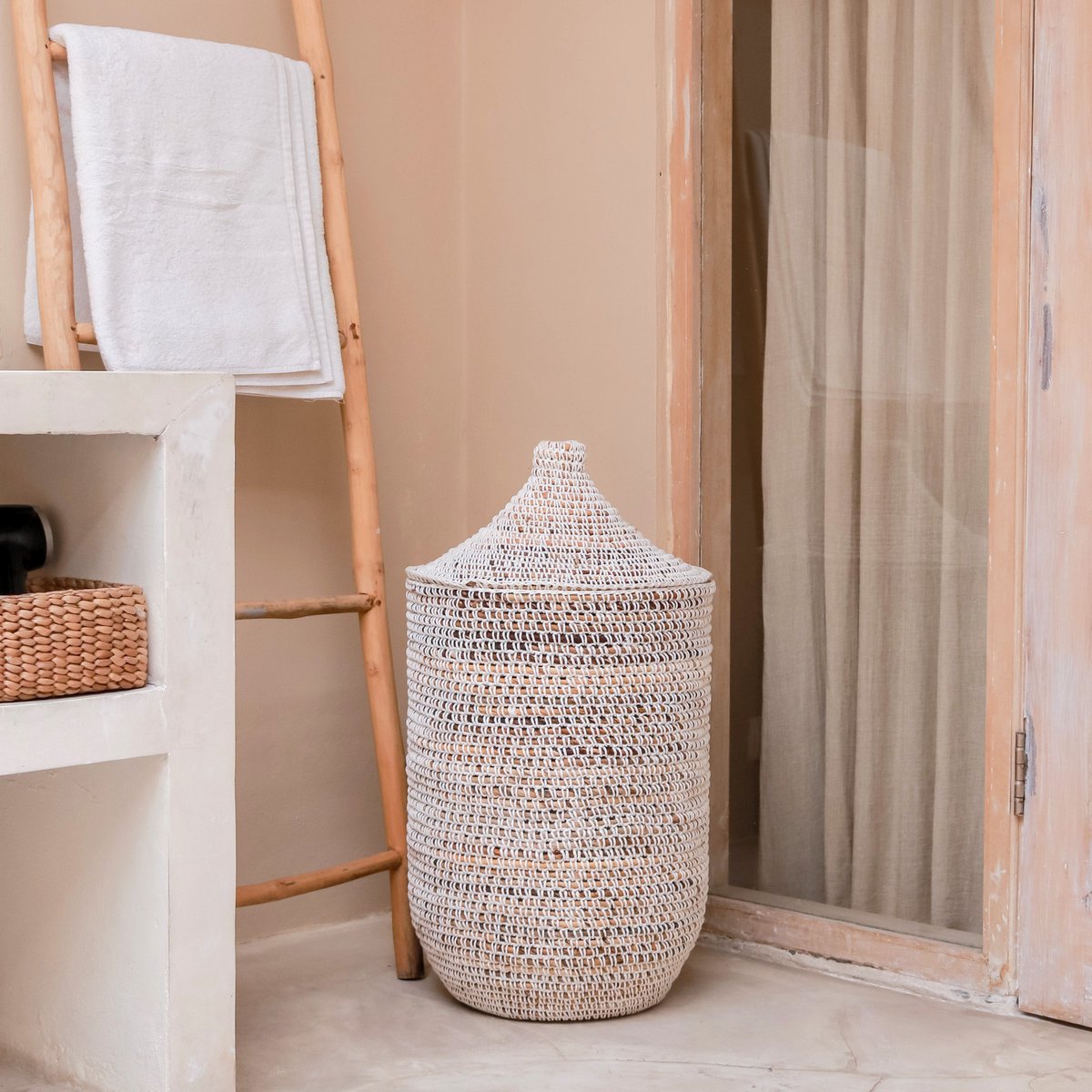 CozyVibe boho banana fibre basket for living room décor

