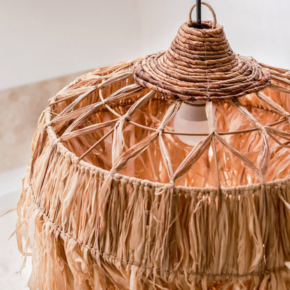CozyVibe boho pendant light in raffia for living room décor

