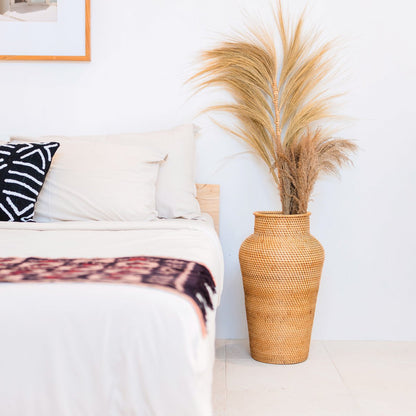 KIDUNG Large Round Rattan Vase – Handmade Tall Boho Floor Vase - CozyVibe.eu