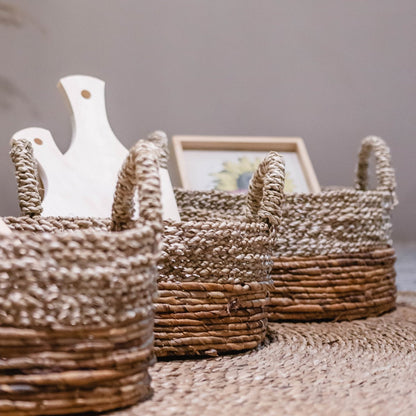 KUTUS Storage Basket – Handwoven Seagrass & Banana Fibre Design - CozyVibe.eu