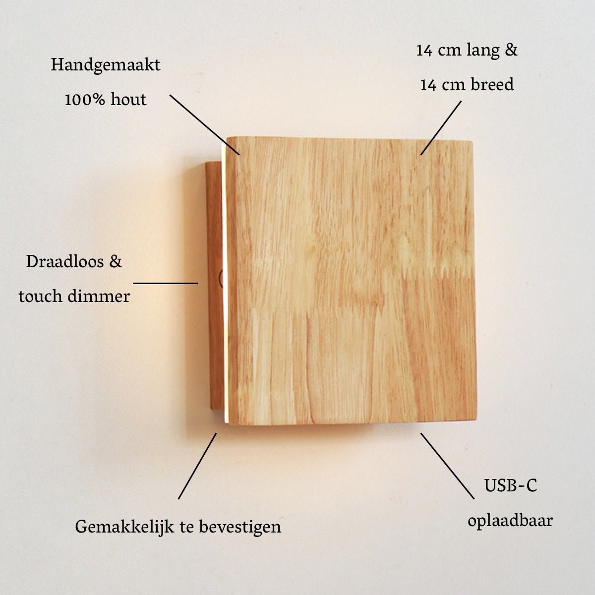 Lane wooden wall-mounted lamp by CozyVibe, cordless warm LED light