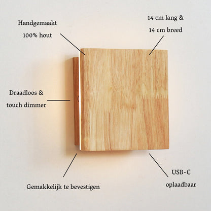Lane wooden wall-mounted lamp by CozyVibe, cordless warm LED light