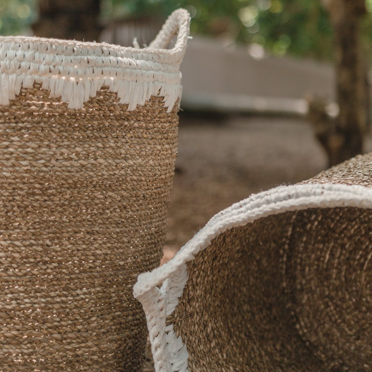 Large Laundry Basket Round Storage Basket Plant Basket Woven from Natural Fibres NIAS white (2 sizes) - CozyVibe.eu