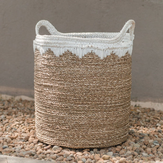 Large Laundry Basket Round Storage Basket Plant Basket Woven from Natural Fibres NIAS white (2 sizes) - CozyVibe.eu