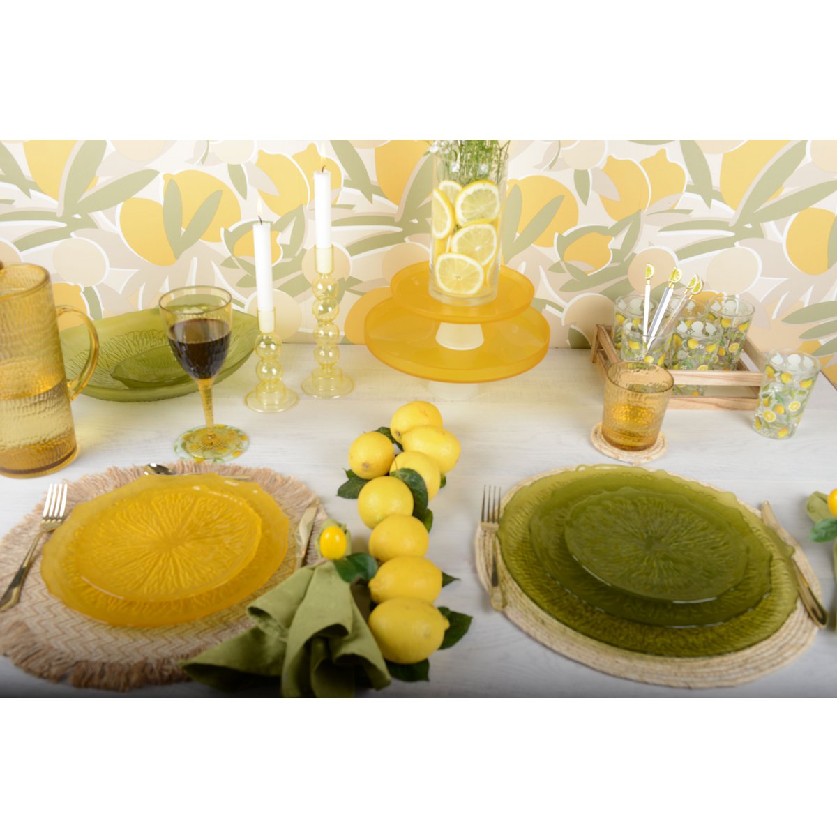 CozyVibe lemon-themed glass coasters for stylish table protection