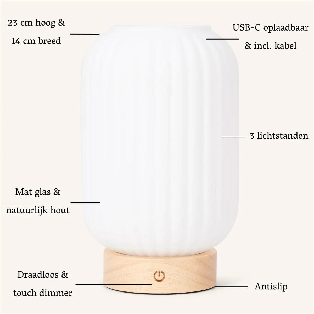Lilly Rechargeable Lamp – Dimmable Frosted Glass Design - CozyVibe.eu
