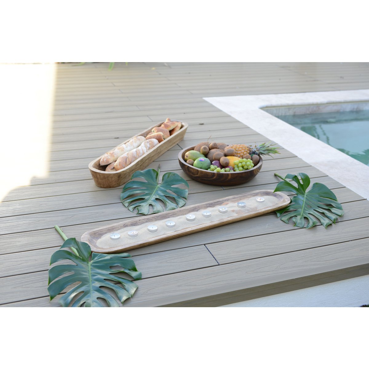 Lang rechthoekig houten decoratieblad – 100×9×2,5 cm