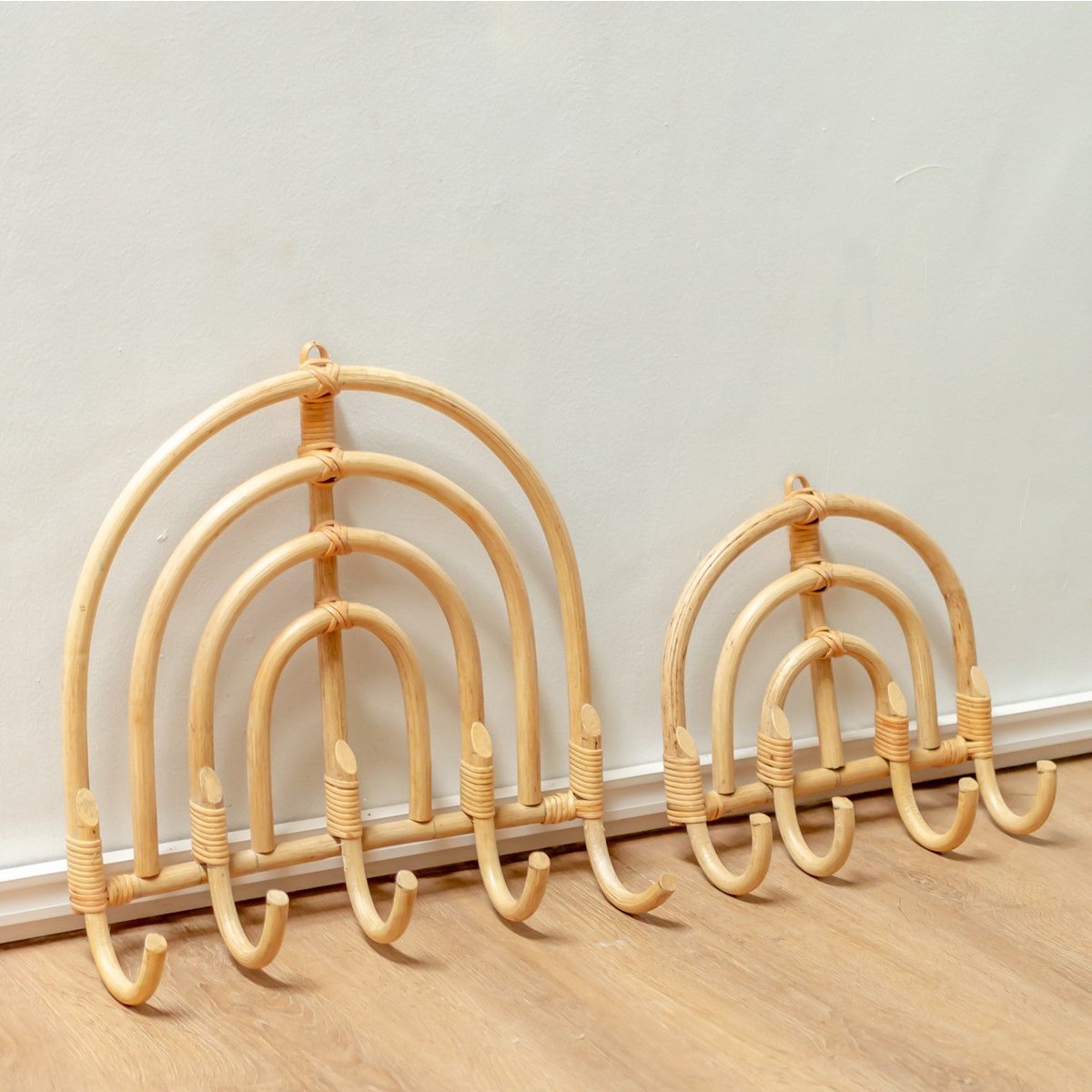 Maku Rattan Coat Rack – Handmade Beige Wall Hooks - CozyVibe.eu