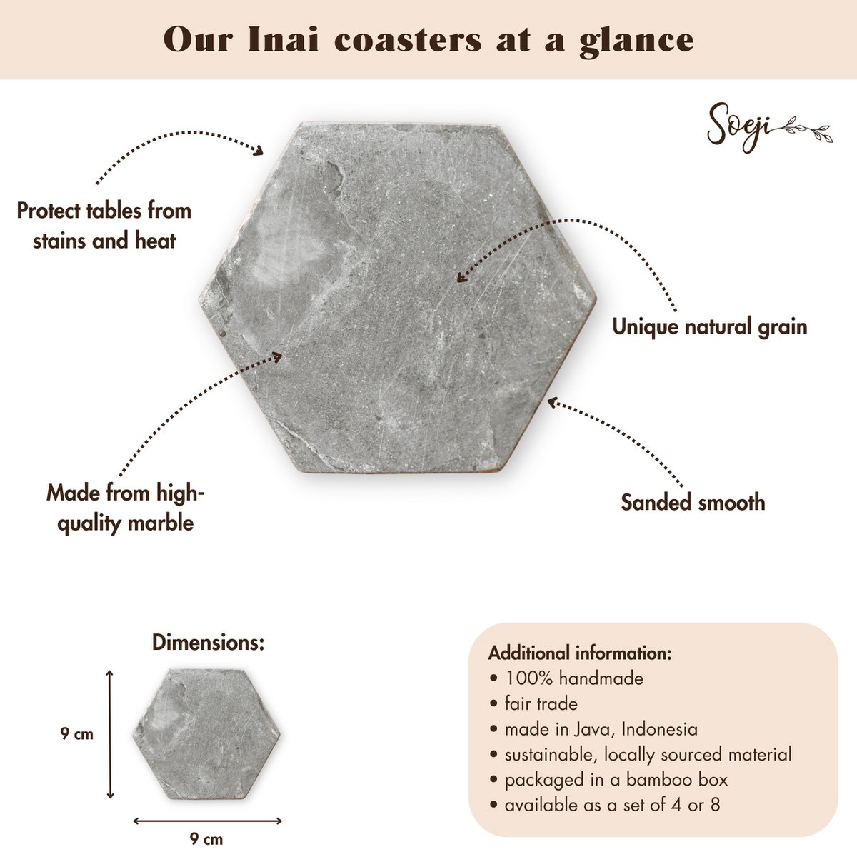 Marble Coasters Grey – Hexagonal Coasters for Mugs or Glasses – Handmade Coasters Set of 4 or 8 INAI (grey) - CozyVibe.eu