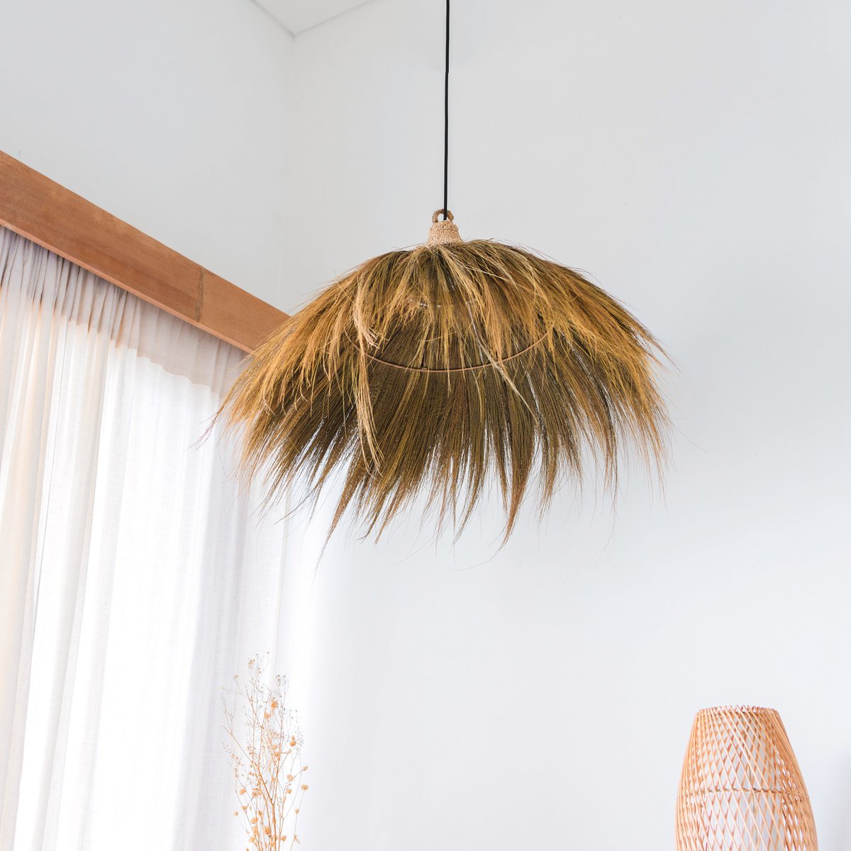 MAWANA Seagrass Lampshade – Large Boho Pendant Light - CozyVibe.eu
