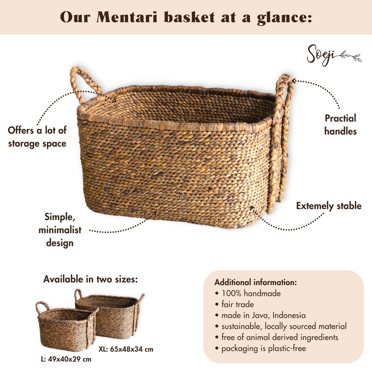 MENTARI Extra Large Laundry Basket – Handmade Square Water Hyacinth Hamper - CozyVibe.eu
