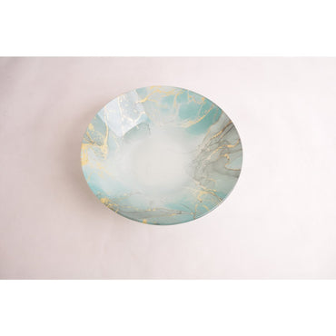 Ocean glass salad bowl 25cm with blue marble design, kitchen decor - CozyVibe