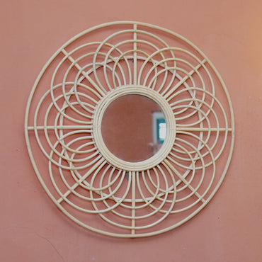 PUTUK Round Rattan Mirror 58cm Handmade Boho Wall Decor | CozyVibes

