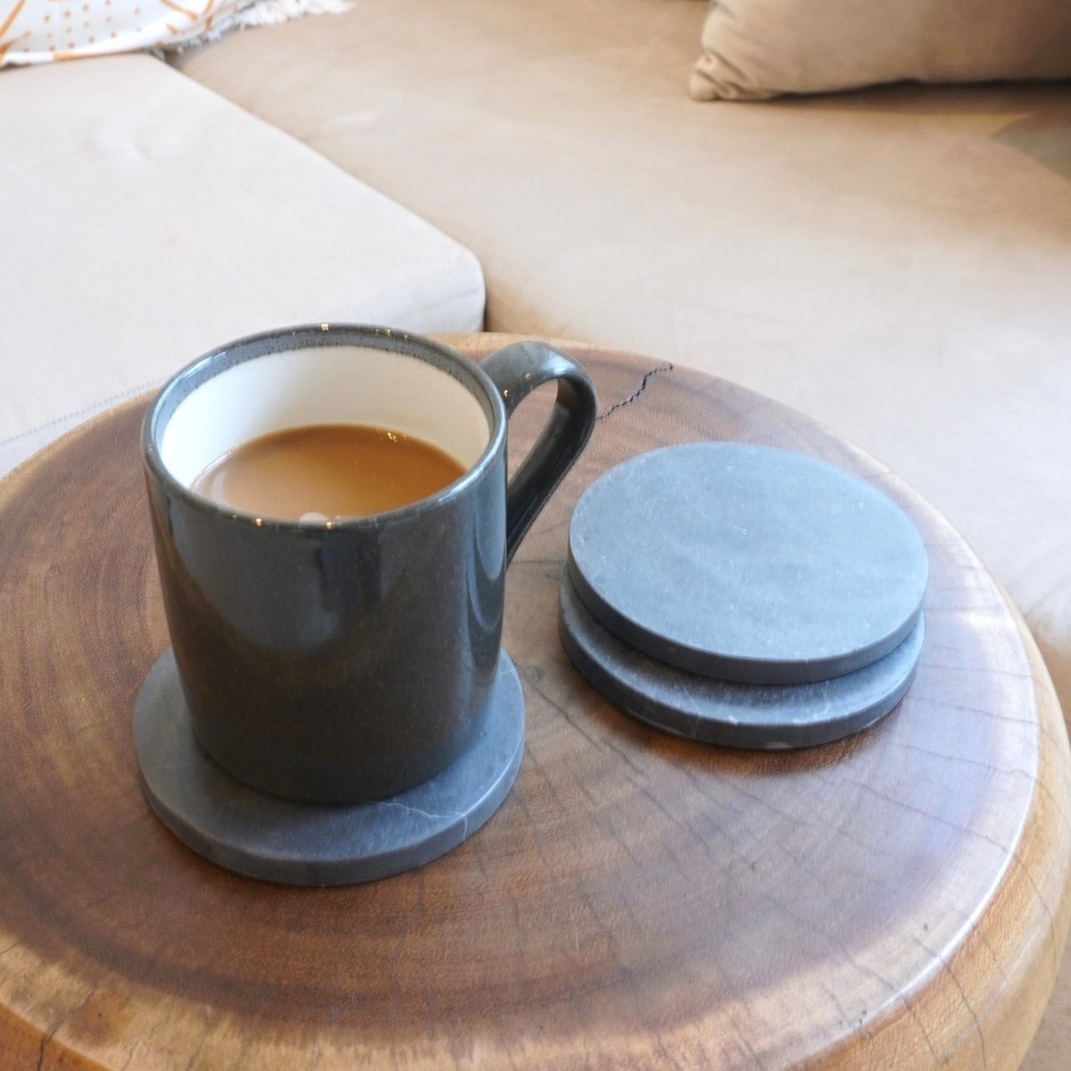 RANUKA Coasters – Grey Marble Set Handmade - CozyVibe.eu