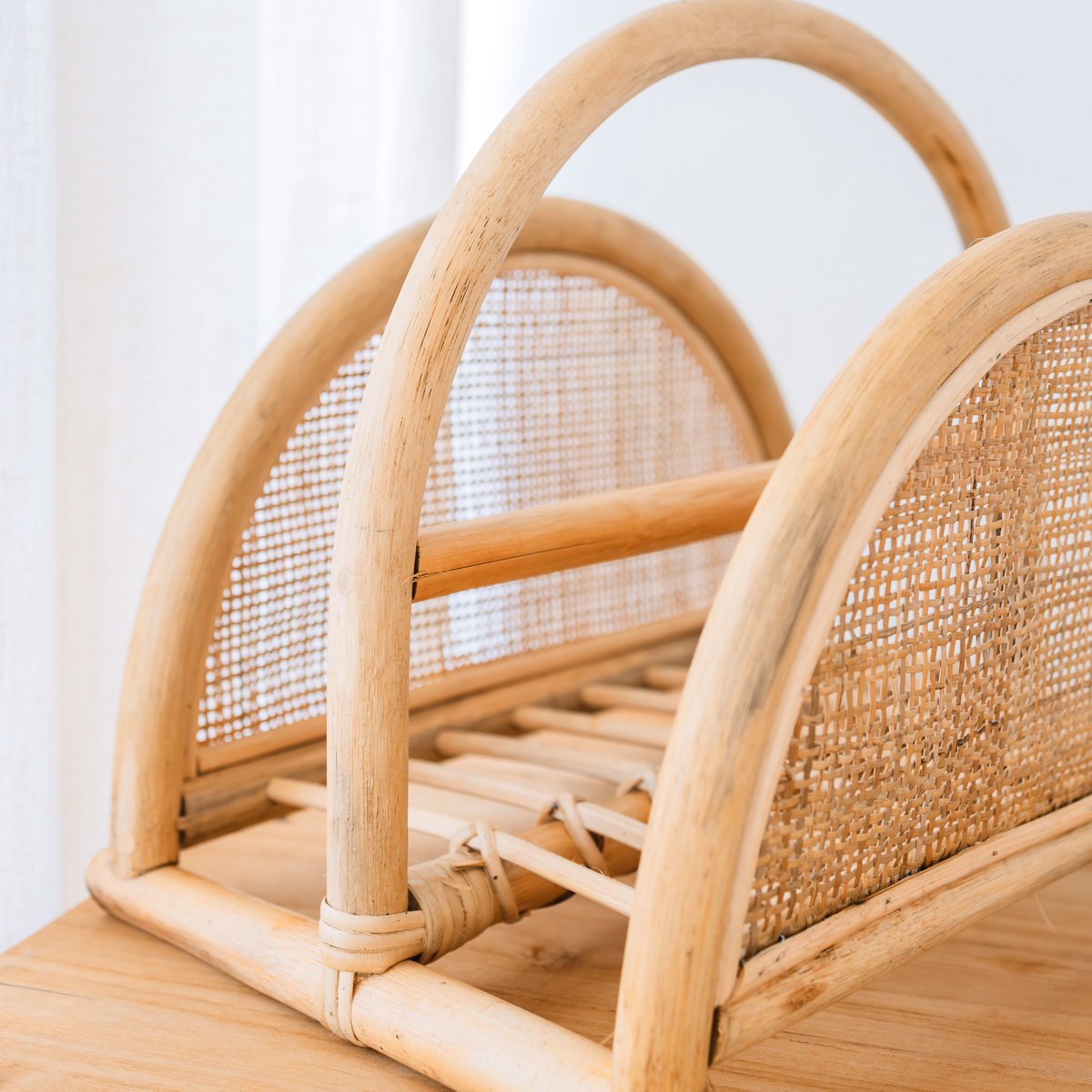 Handmade rattan magazine rack for cozy home décor by CozyVibe
